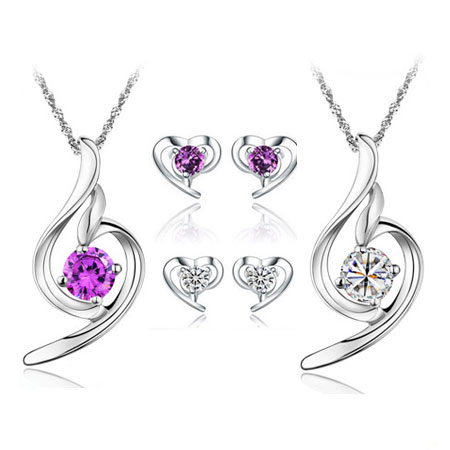 Purple Sterling Silver Amethyst Angel Necklace and Earring Set